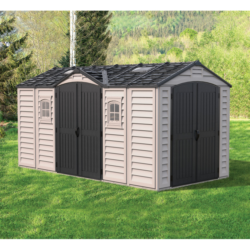 Abri de jardin en PVC 11,95m² DarkGrey Apex + kit de fondation DURAMAX Abri de jardin en PVC 11,95m² DarkGrey Apex + kit de fondation DURAMAX