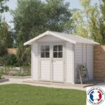 Abri de jardin en PVC 4,9m² DECO blanc et gris vert Grosfillex + kit ancrage offert