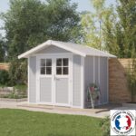 Abri de jardin en PVC 4,9m² DECO gris clair et blanc Grosfillex + kit ancrage offert