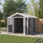 Abri de jardin en PVC 4,9m² DECO gris foncé et blanc Grosfillex + kit ancrage offert