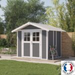 Abri de jardin en PVC 4,9m² DECO gris foncé et blanc Grosfillex + kit ancrage offert