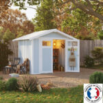 Abri de jardin en PVC 4,9m² UTILITY blanc et gris bleu Grosfillex + kit ancrage offert