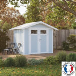 Abri de jardin en PVC 4,9m² UTILITY blanc et gris bleu Grosfillex + kit ancrage offert
