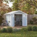 Abri de jardin en PVC 4,9m² UTILITY blanc et gris bleu Grosfillex + kit ancrage offert