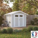 Abri de jardin en PVC 4,9m² UTILITY blanc et gris vert Grosfillex + kit ancrage offert