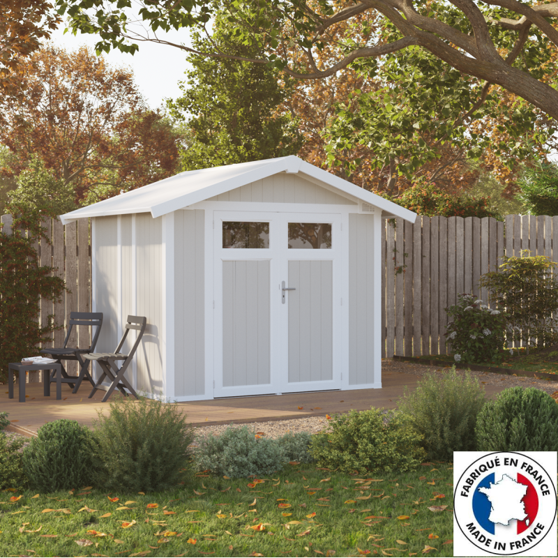 Abri de jardin en PVC 4,9m² UTILITY blanc et gris vert Grosfillex + kit ancrage offert Abri de jardin en PVC 4,9m² UTILITY blanc et gris vert Grosfillex + kit ancrage offert
