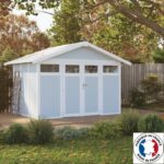 Abri de jardin en PVC 7,53m² UTILITY blanc et gris bleu Grosfillex + kit ancrage offert