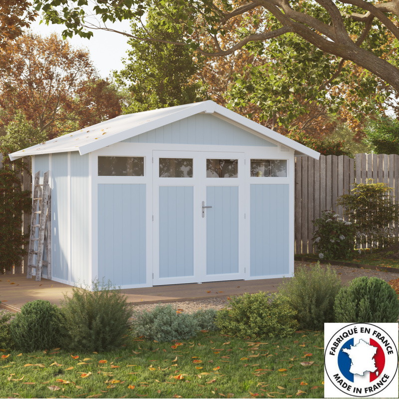 Abri de jardin en PVC 7,53m² UTILITY blanc et gris bleu Grosfillex + kit ancrage offert Abri de jardin en PVC 7,53m² UTILITY blanc et gris bleu Grosfillex + kit ancrage offert