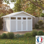 Abri de jardin en PVC 7,53m² UTILITY blanc et gris vert Grosfillex + kit ancrage offert