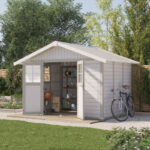 Abri de jardin en PVC 7,5m² DECO blanc et gris vert Grosfillex + kit ancrage offert