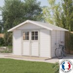Abri de jardin en PVC 7,5m² DECO blanc et gris vert Grosfillex + kit ancrage offert