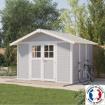 Abri de jardin en PVC 7,5m² DECO gris clair et blanc Grosfillex + kit ancrage offert