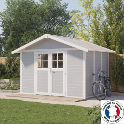 Abri de jardin en PVC 7,5m² DECO gris clair et blanc Grosfillex + kit ancrage offert