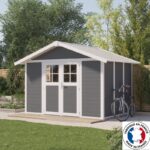 Abri de jardin en PVC 7,5m² DECO gris foncé et blanc Grosfillex + kit ancrage offert