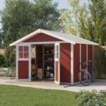 Abri de jardin en PVC 7,5m² DECO rouge et blanc Grosfillex + kit ancrage offert