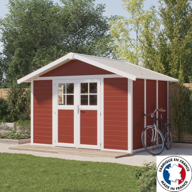 Abri de jardin en PVC 7,5m² DECO rouge et blanc Grosfillex + kit ancrage offert