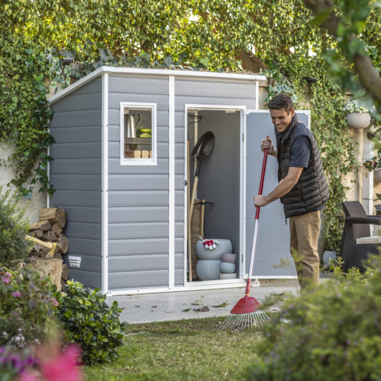 Abri de jardin en résine 2,06m² monopente + plancher gris Keter
