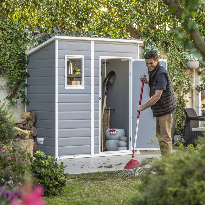 Abri de jardin en résine 2,06m² monopente + plancher gris Keter