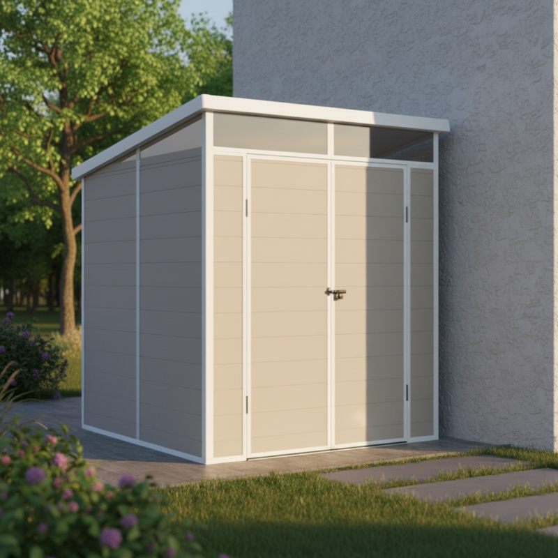 Abri de jardin en résine 3,24m² beige toit monopente skylight + plancher - Jobu Abri de jardin en résine 3,24m² beige toit monopente skylight + plancher - Jobu