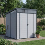 Abri de jardin en résine 3,24m² gris clair toit monopente skylight + plancher - Jobu