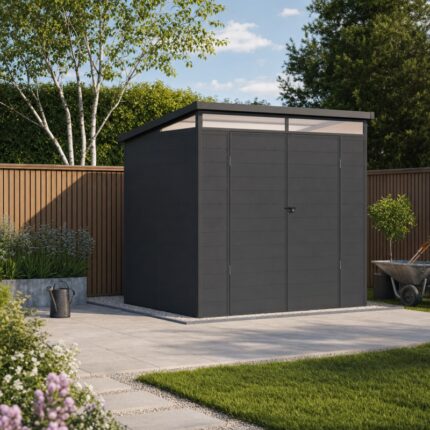 Abri de jardin en résine 4,10m² anthracite toit monopente skylight + plancher - Jobu