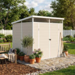 Abri de jardin en résine 4,10m² beige toit monopente skylight + plancher - Jobu