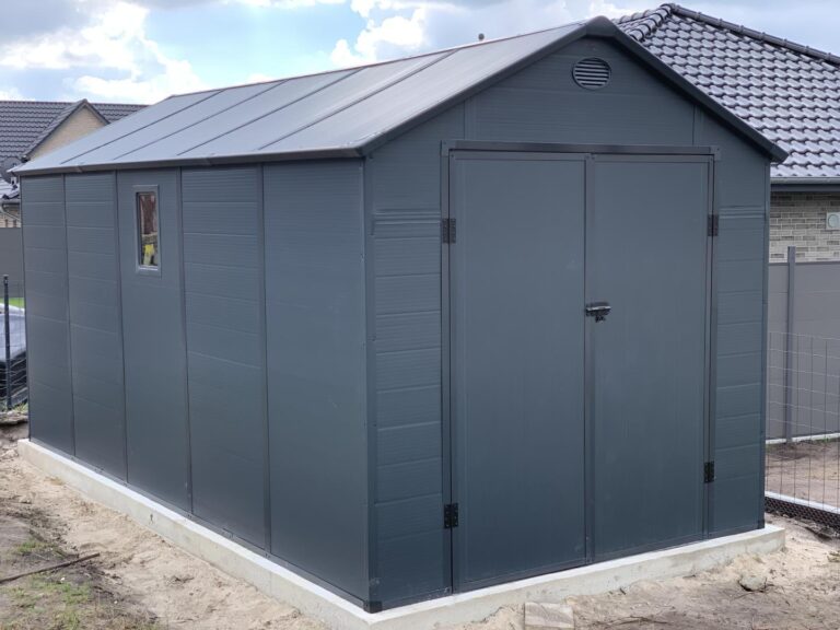 Abri de jardin en résine anthracite 11m² + kit de fondation - JOBU