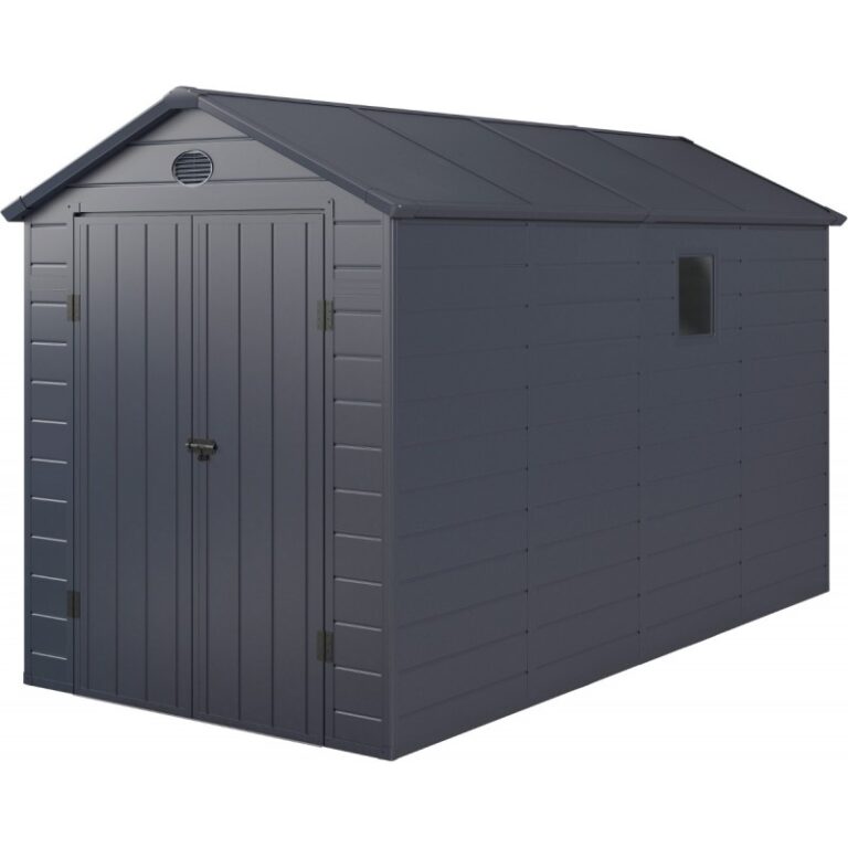 Abri de jardin en résine anthracite 6,99m² + kit de fondation - JOBU