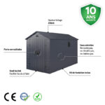 Abri de jardin en résine anthracite 6,99m² + kit de fondation - JOBU