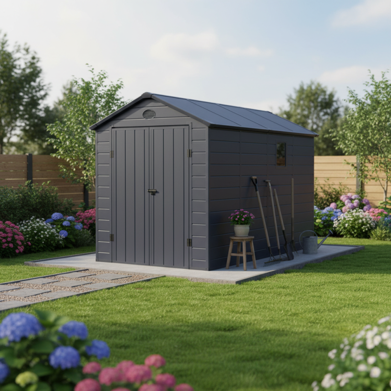 Abri de jardin en résine anthracite 6,99m² + kit de fondation - JOBU Abri de jardin en résine anthracite 6,99m² + kit de fondation - JOBU