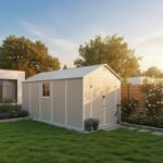 Abri de jardin en résine beige 11m² + kit de fondation - JOBU