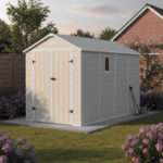 Abri de jardin en résine beige 6,99m² + kit de fondation - JOBU