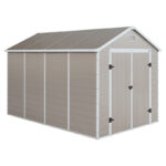 Abri de jardin en résine beige 8,90m² + kit de fondation - JOBU