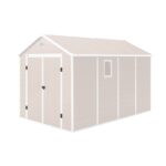 Abri de jardin en résine beige 8,90m² + kit de fondation - JOBU