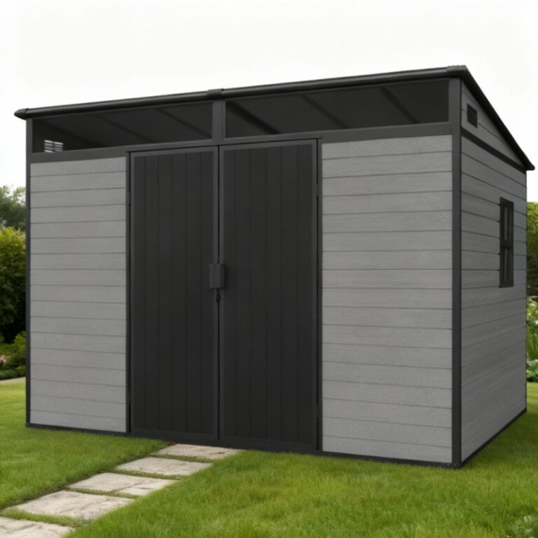 Abri de jardin en résine brossée DICKINS Skylight 6,05m² gris et noir + plancher - JOBU