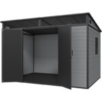 Abri de jardin en résine brossée DICKINS Skylight 6,05m² gris et noir + plancher - JOBU