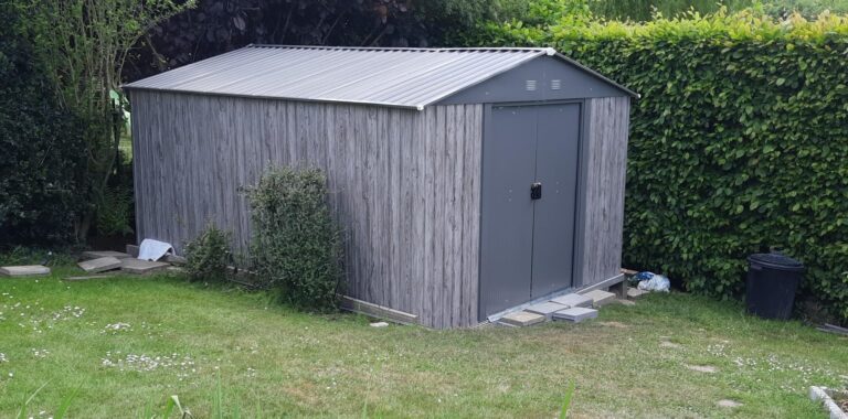 Abri de jardin métal 11m² WoodTouch beige + kit d'ancrage X-METAL