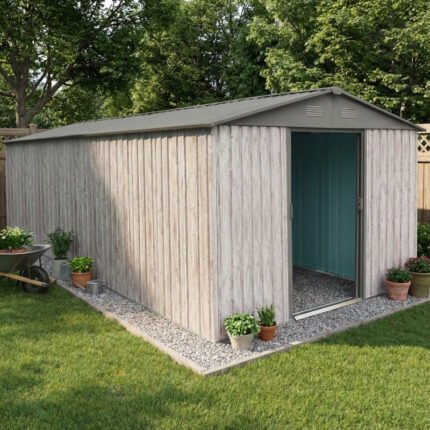 Abri de jardin métal 13,6m² WoodTouch beige + kit d'ancrage X-METAL