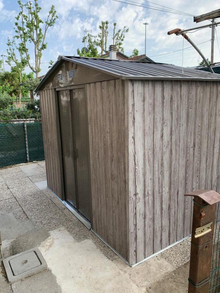 Abri de jardin métal 4,1m² WoodTouch beige + kit d'ancrage X-METAL