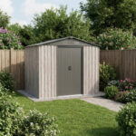 Abri de jardin métal 4,1m² WoodTouch beige + kit d'ancrage X-METAL
