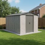 Abri de jardin métal 7,15m² WoodTouch beige + kit d'ancrage X-METAL