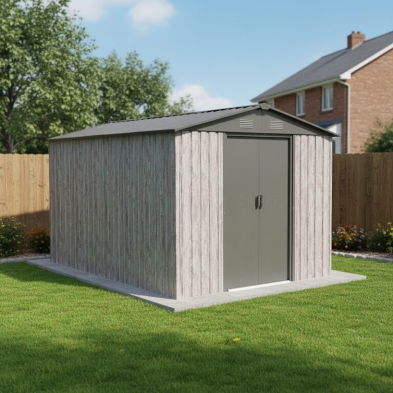 Abri de jardin métal 7,15m² WoodTouch beige + kit d'ancrage X-METAL