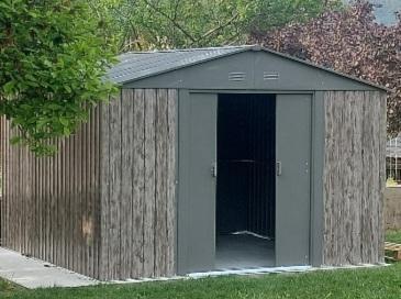 Abri de jardin métal 9,12m² WoodTouch beige + kit d'ancrage X-METAL