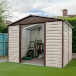 Abri de jardin métal beige et marron 5,97m² + kit d'ancrage inclus - YARDMASTER