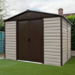 Abri de jardin métal beige et marron 5,97m² + kit d'ancrage inclus - YARDMASTER