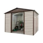 Abri de jardin métal beige et marron 5,97m² + kit d'ancrage inclus - YARDMASTER