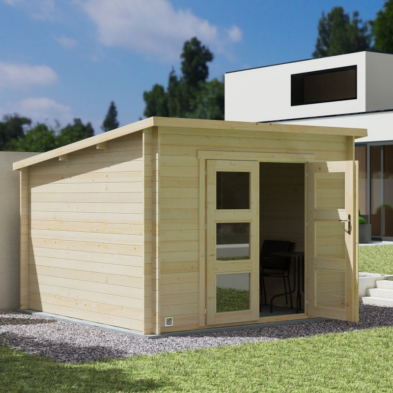Abri de jardin monopente en bois massif 8,9m² JUNO Modern – madriers 28mm – Cerland Abri de jardin monopente en bois massif 8,9m² JUNO Modern – madriers 28mm – Cerland