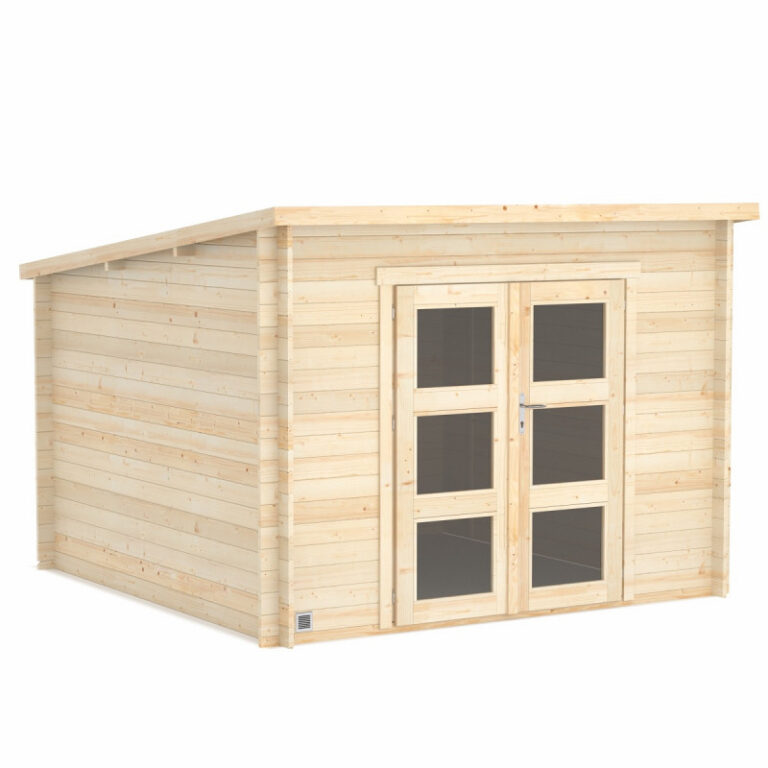 Abri de jardin monopente en bois massif 8,9m² JUNO Modern – madriers 28mm – Cerland