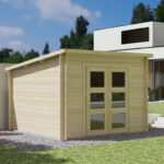 Abri de jardin monopente en bois massif 8,9m² JUNO Modern – madriers 28mm – Cerland