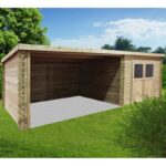 Abri de jardin Rohan 8,88m² en bois traité autoclave 28mm avec terrasse couverte - SOLID